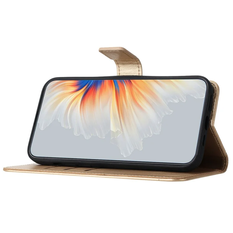 For iPhone 14 Plus Wallet Case Flower Pattern Flip Design Phone Protector - Gold