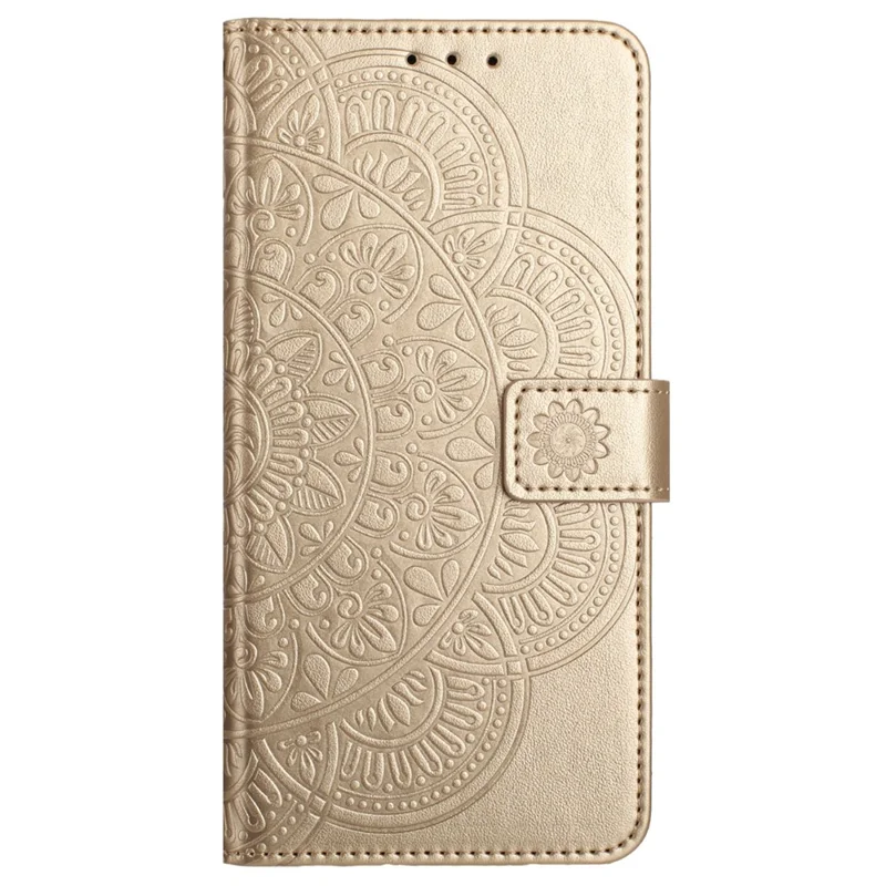 For iPhone 14 Plus Wallet Case Flower Pattern Flip Design Phone Protector - Gold