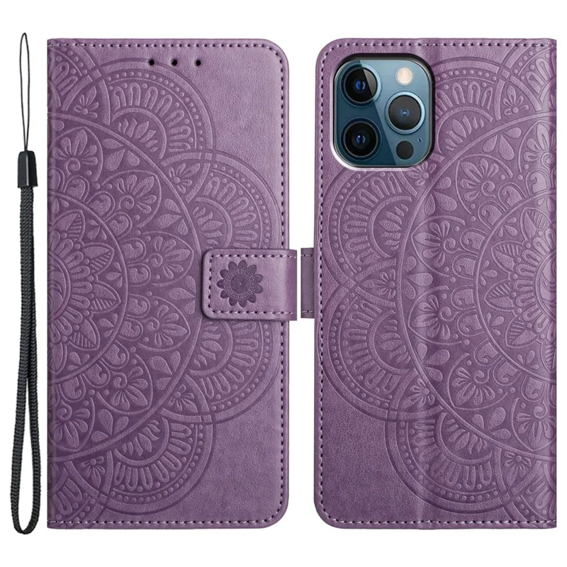 For iPhone 13 Pro Max 6.7 inch Case Leather Card Slots Phone Cover with Mandala Flowers Design - Purple