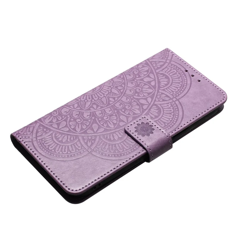 For iPhone 13 Pro Max 6.7 inch Case Leather Card Slots Phone Cover with Mandala Flowers Design - Purple