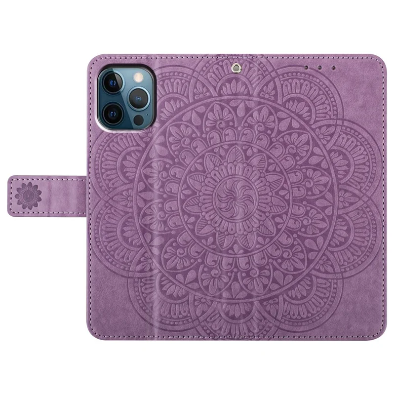 For iPhone 13 Pro Max 6.7 inch Case Leather Card Slots Phone Cover with Mandala Flowers Design - Purple