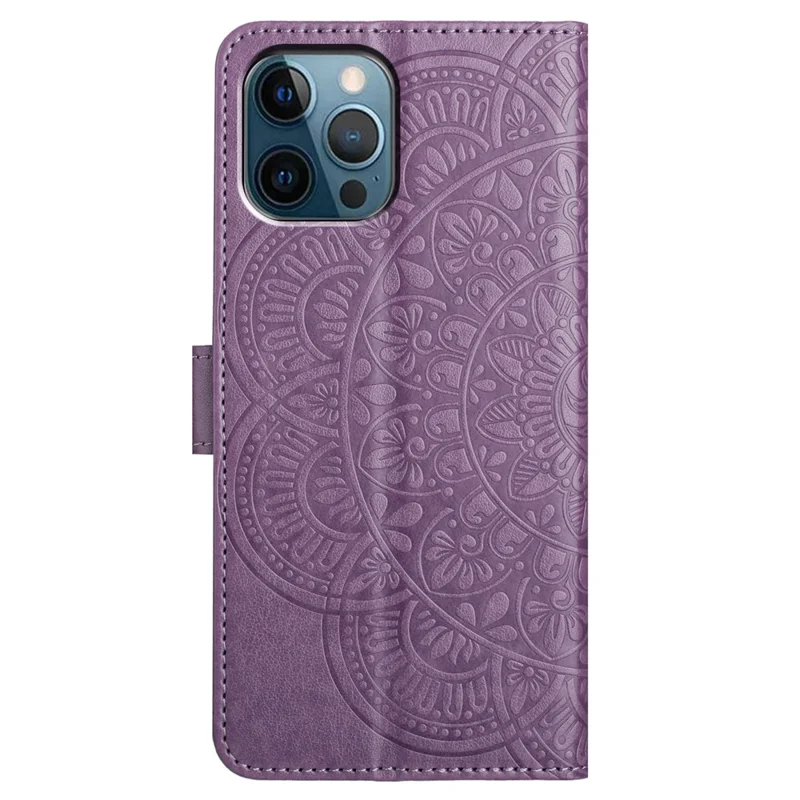 For iPhone 13 Pro Max 6.7 inch Case Leather Card Slots Phone Cover with Mandala Flowers Design - Purple