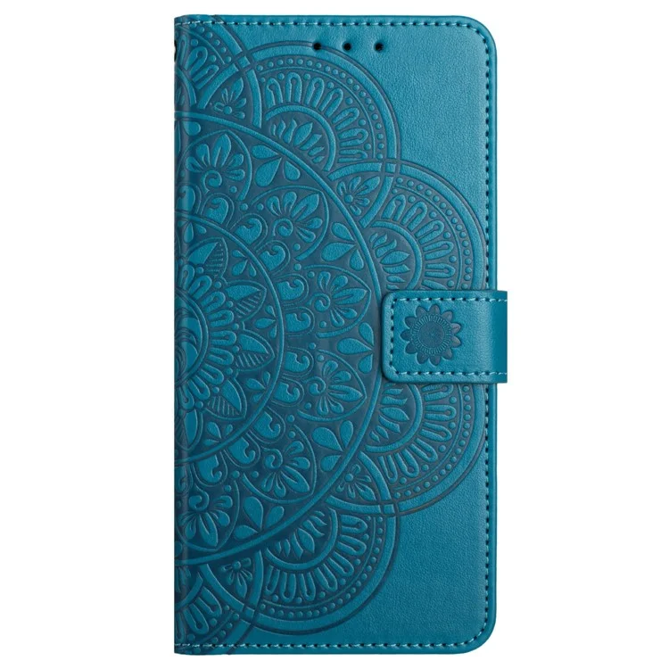 For iPhone 14 Case Leather Flip Phone Wallet Cover Flower Imprinted - Blue