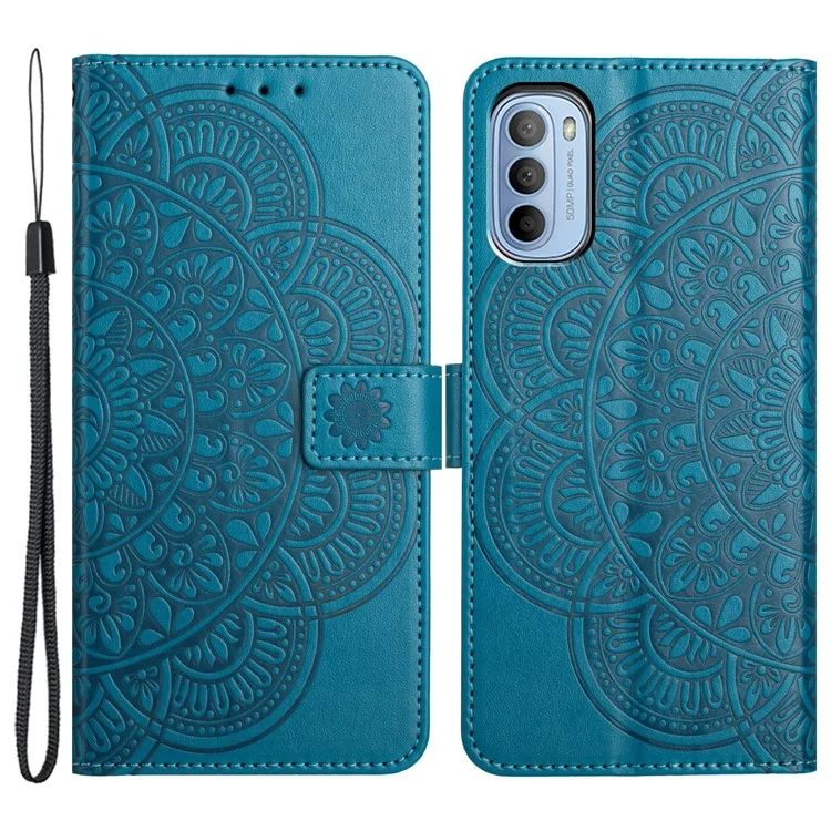 Für Motorola Moto G62 5G Wallet Case Blumen-Muster PU-Leder Magnetisch Klapphülle - Blau