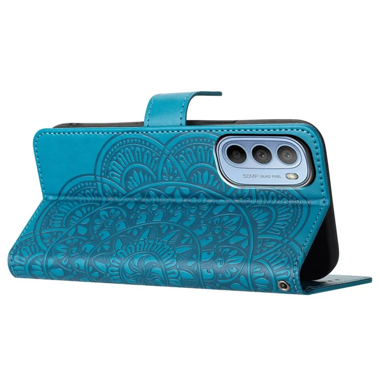 Für Motorola Moto G62 5G Wallet Case Blumen-Muster PU-Leder Magnetisch Klapphülle - Blau