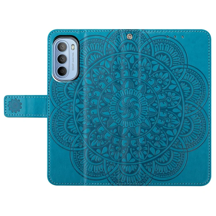 Für Motorola Moto G62 5G Wallet Case Blumen-Muster PU-Leder Magnetisch Klapphülle - Blau