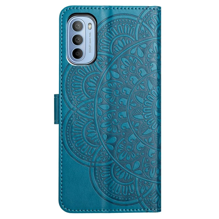 Für Motorola Moto G62 5G Wallet Case Blumen-Muster PU-Leder Magnetisch Klapphülle - Blau