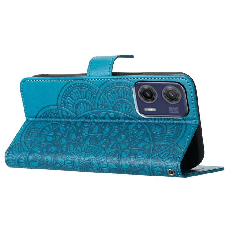 Para Motorola Moto G53 5G Case PU Leather Imprinted Flower Magnetic Card Slots Phone Cover - Blue