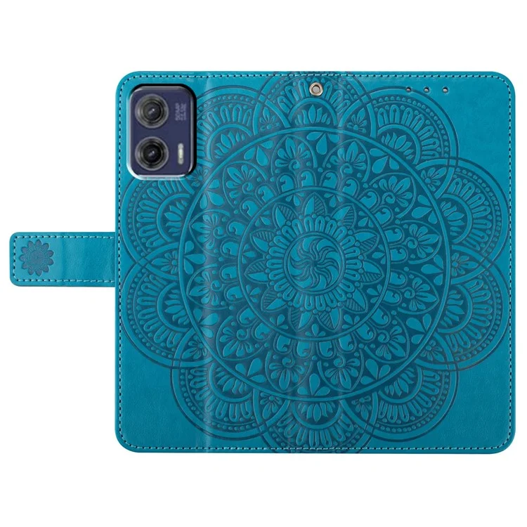 Para Motorola Moto G53 5G Case PU Leather Imprinted Flower Magnetic Card Slots Phone Cover - Blue