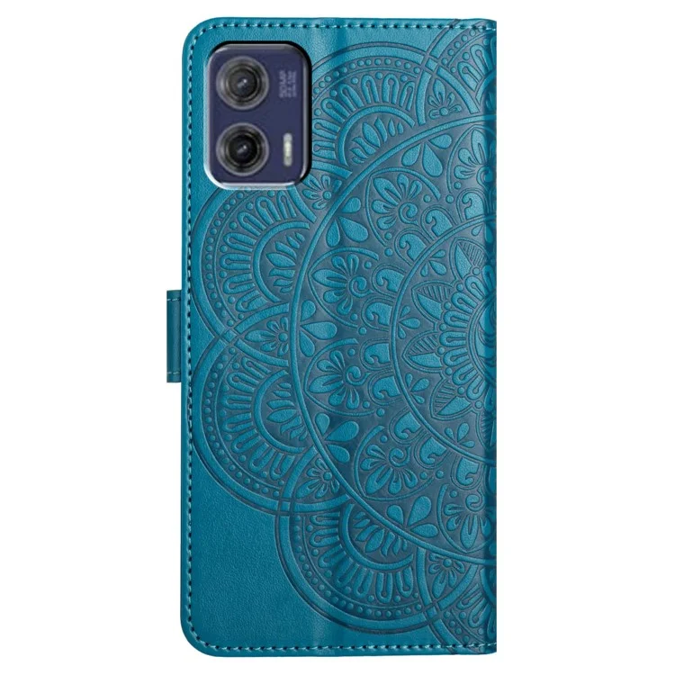 Para Motorola Moto G53 5G Case PU Leather Imprinted Flower Magnetic Card Slots Phone Cover - Blue
