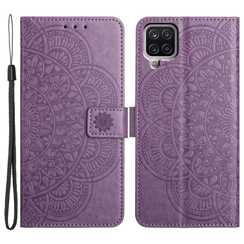 Läderlugg för Samsung Galaxy A22 4G (EU-version) med kortfack + handledsband - Lila