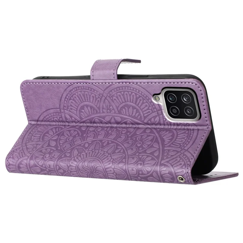 Läderlugg för Samsung Galaxy A22 4G (EU-version) med kortfack + handledsband - Lila