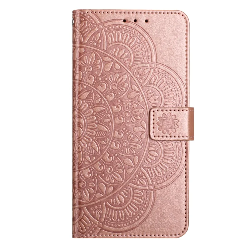 For Samsung Galaxy A51 4G SM-A515 PU Leather Wallet Case Imprinted Flower Cover - Rose Gold