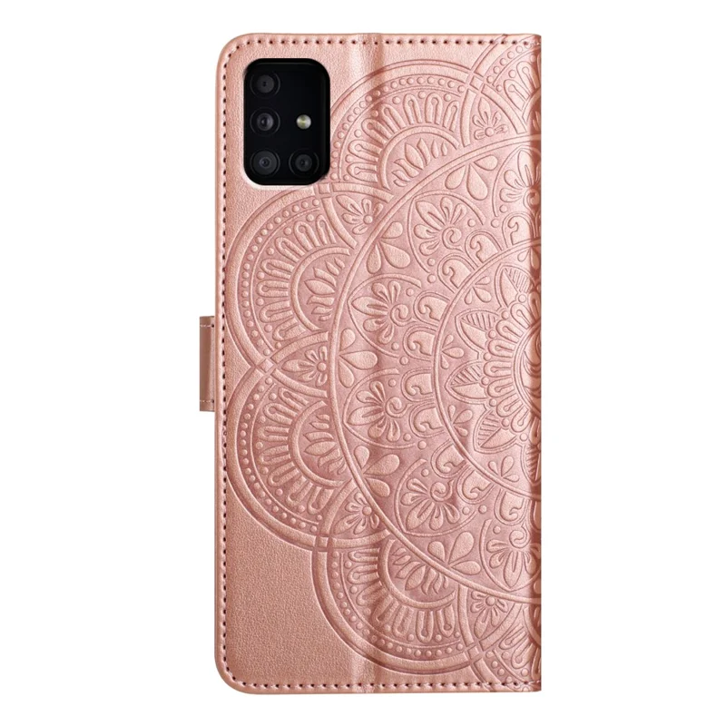 For Samsung Galaxy A51 4G SM-A515 PU Leather Wallet Case Imprinted Flower Cover - Rose Gold