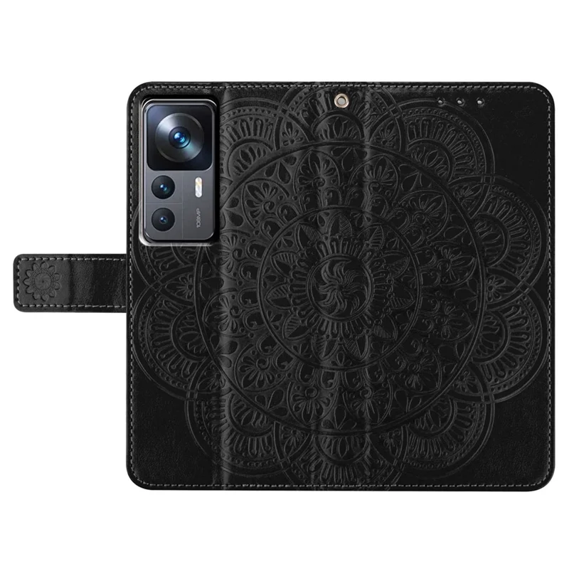 For Xiaomi 12T 5G / 12T Pro 5G / Redmi K50 Ultra Case PU Leather Phone Cover Imprinted Flower Pattern - Black