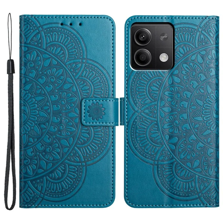 For Xiaomi Redmi Note 13 4G Case Magnetic Closure Flower Pattern Handbag Phone Cover - Blue