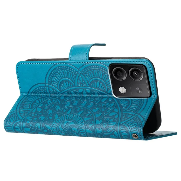 For Xiaomi Redmi Note 13 4G Case Magnetic Closure Flower Pattern Handbag Phone Cover - Blue