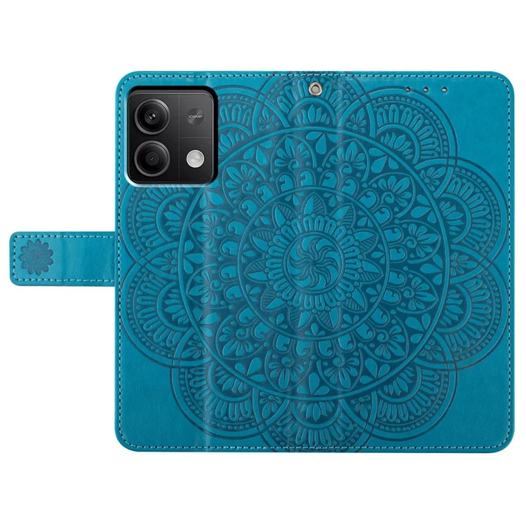 For Xiaomi Redmi Note 13 4G Case Magnetic Closure Flower Pattern Handbag Phone Cover - Blue