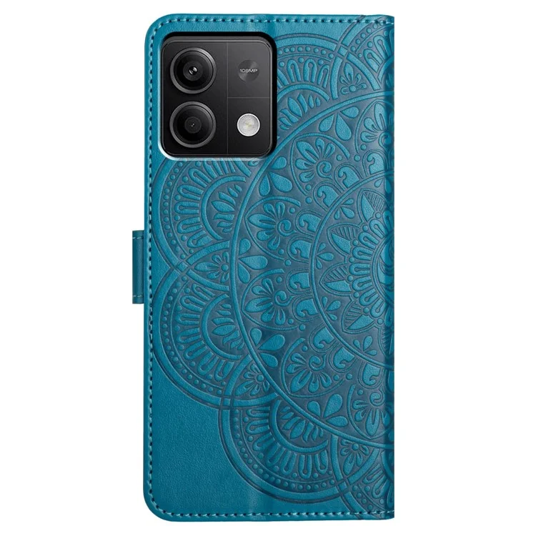 For Xiaomi Redmi Note 13 4G Case Magnetic Closure Flower Pattern Handbag Phone Cover - Blue