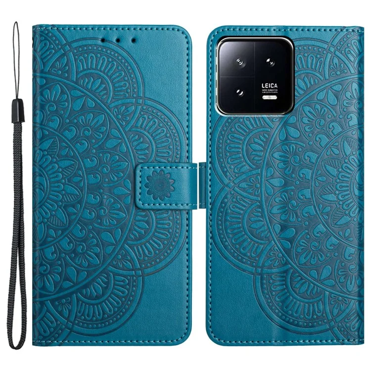 For Xiaomi 13 Pro 5G Case Protective Leather Folio Phone Cover with Strap - Blue