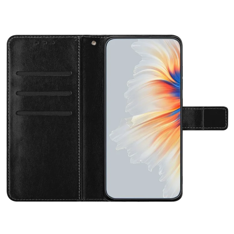 Para Oppo A74 5G / A54 5G / A93 5G Funda Patrón de Flores Bolso de Mano de Cuero Folio Vista de Teléfono Cubierta - Negro