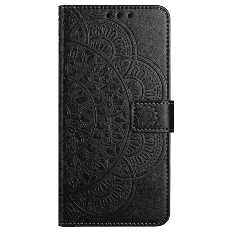 Para Oppo A74 5G / A54 5G / A93 5G Funda Patrón de Flores Bolso de Mano de Cuero Folio Vista de Teléfono Cubierta - Negro