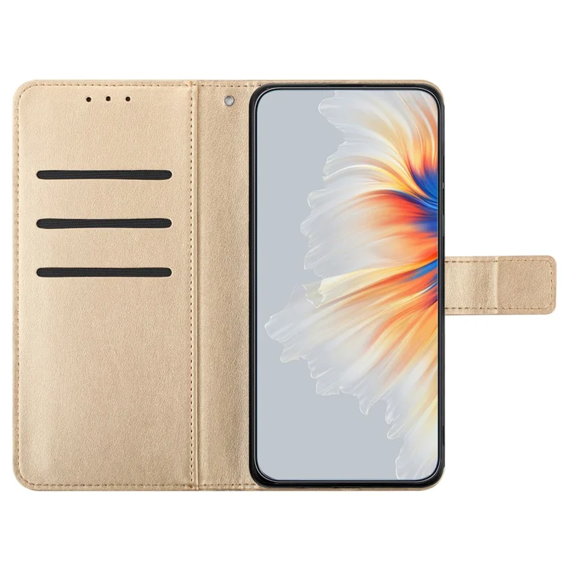 For Oppo A74 5G / A54 5G / A93 5G Case Flower Pattern Handbag Leather Folio Stand View Phone Cover - Gold