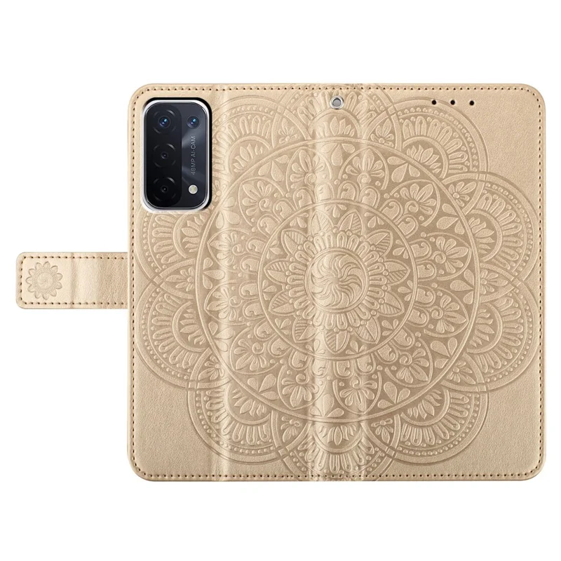 For Oppo A74 5G / A54 5G / A93 5G Case Flower Pattern Handbag Leather Folio Stand View Phone Cover - Gold
