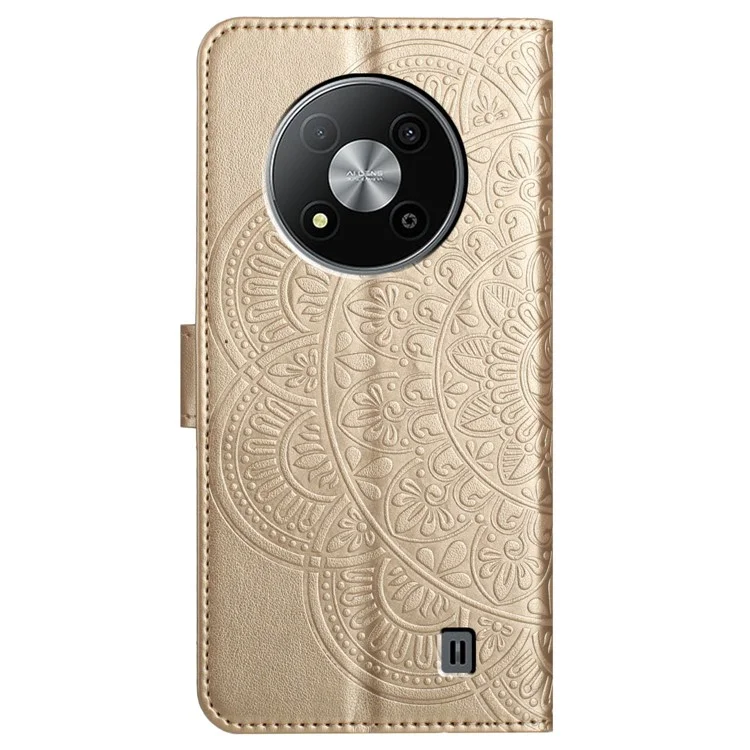 Para ZTE Blade A73 5G Estuche de Cuero Flor de Mandala Cartera Flip Cover - Oro