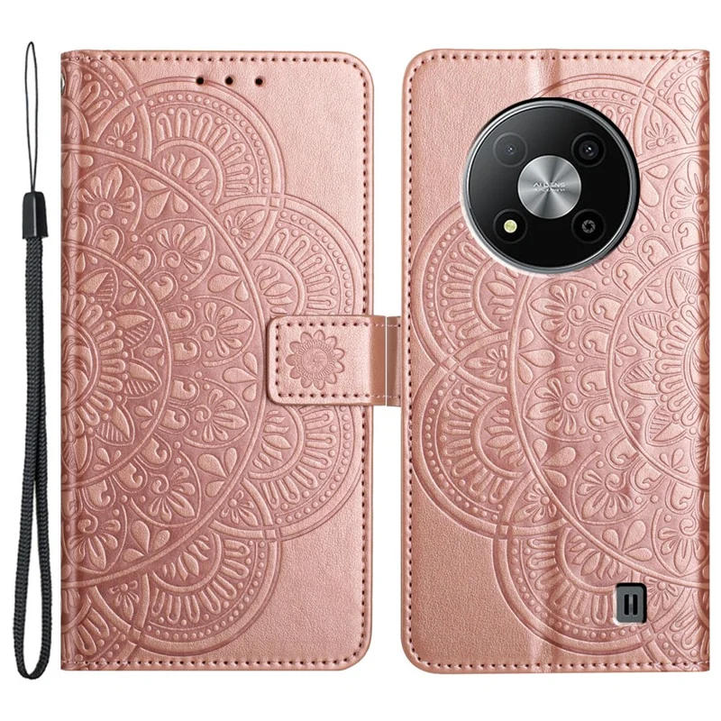 For ZTE Blade A73 5G Leather Case Mandala Flower Wallet Flip Cover - Rose Gold