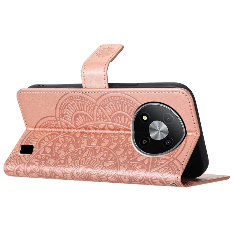 For ZTE Blade A73 5G Leather Case Mandala Flower Wallet Flip Cover - Rose Gold