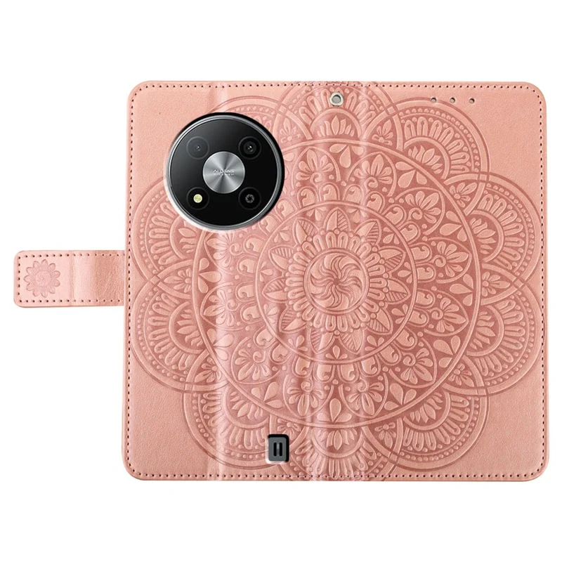 For ZTE Blade A73 5G Leather Case Mandala Flower Wallet Flip Cover - Rose Gold