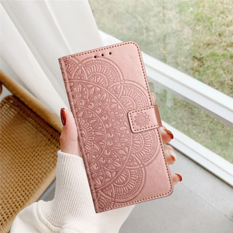 For ZTE Blade A73 5G Leather Case Mandala Flower Wallet Flip Cover - Rose Gold