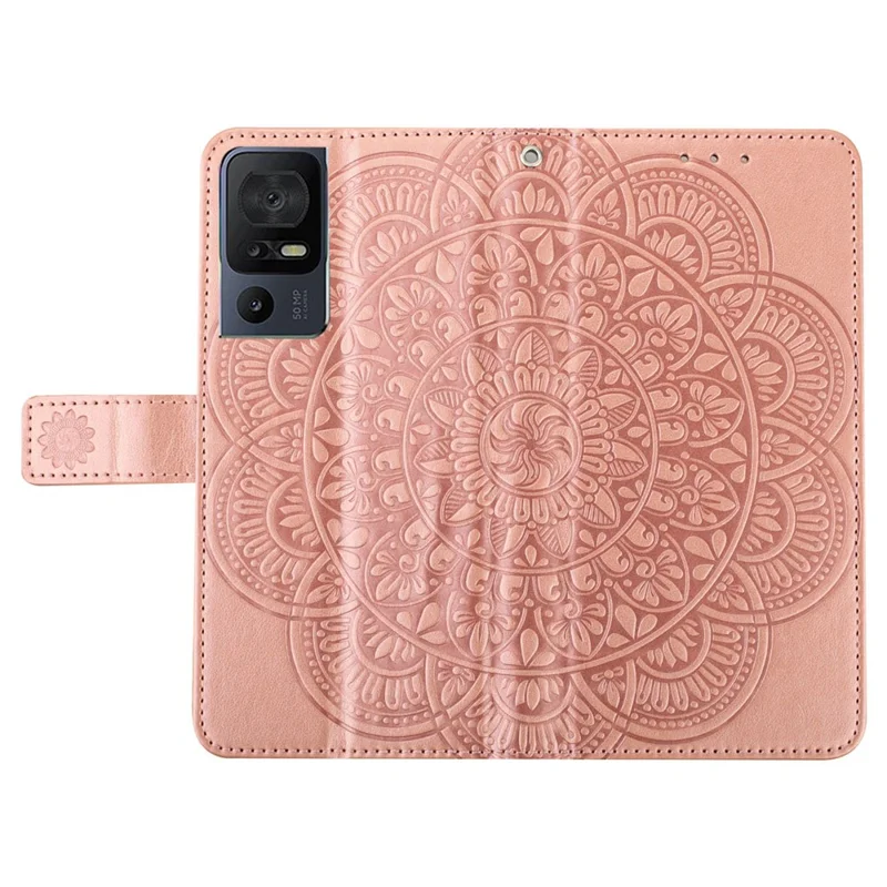 For TCL 40 SE Leather Case Mandala Imprinted Wallet Flip Phone Cover - Rose Gold