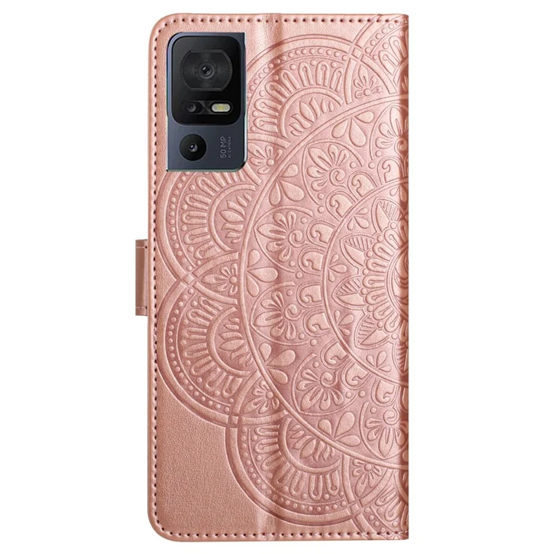 For TCL 40 SE Leather Case Mandala Imprinted Wallet Flip Phone Cover - Rose Gold
