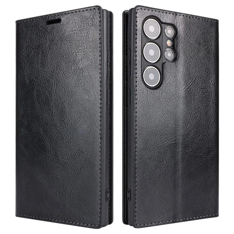 Para Samsung Galaxy S24 Ultra Case Crazy Horse Texture Split Leather Phone Cover - Negro