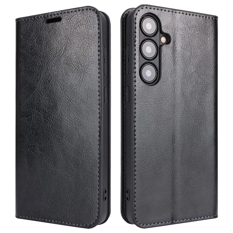 Para Samsung Galaxy S24 Capa de Couro Dividido Crazy Horse Texture Wallet Flip Cover - Preto