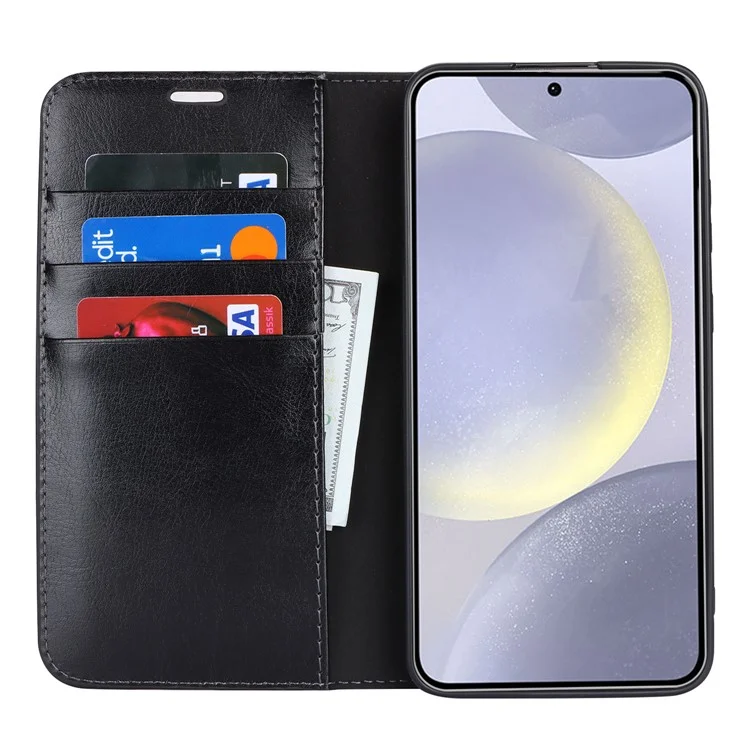 Para Samsung Galaxy S24 Capa de Couro Dividido Crazy Horse Texture Wallet Flip Cover - Preto