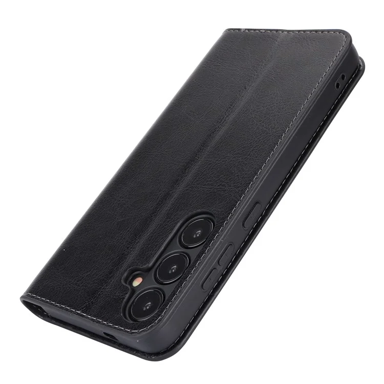 Para Samsung Galaxy S24 Capa de Couro Dividido Crazy Horse Texture Wallet Flip Cover - Preto