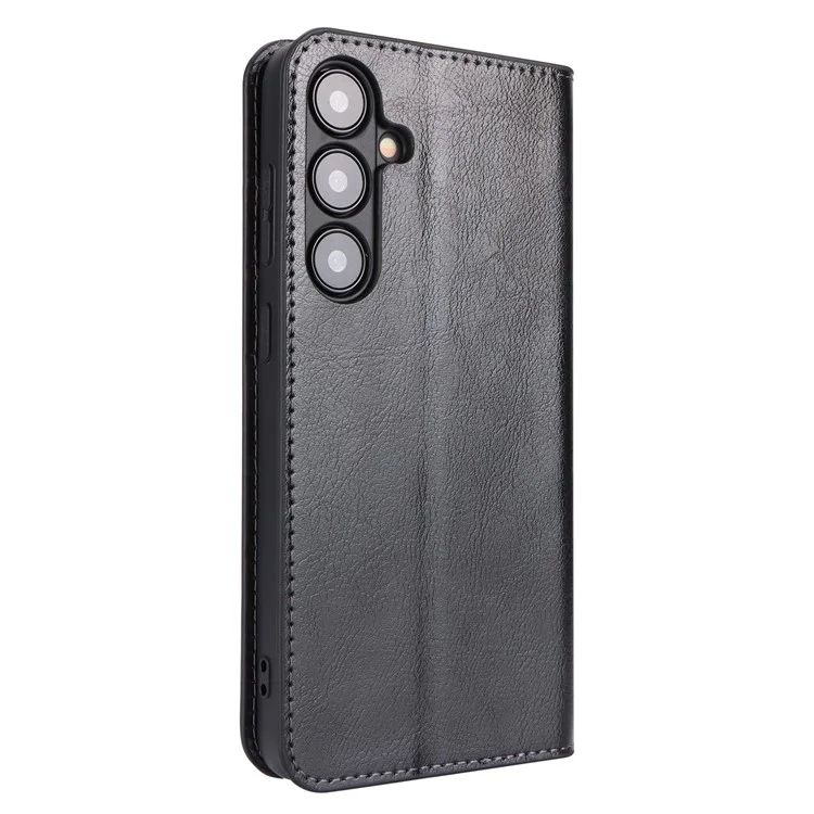 Para Samsung Galaxy S24 Capa de Couro Dividido Crazy Horse Texture Wallet Flip Cover - Preto