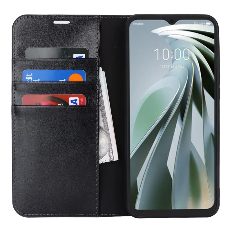 Для ZTE Libero 5G IV Case Crazy Horse Texture Split Leather Phone Wallet Cover - Black