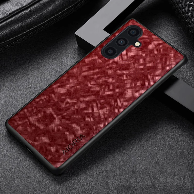 AIORIA For Samsung Galaxy A34 5G Cross Texture Case PU Leather Coated PC+TPU Phone Cover - Red