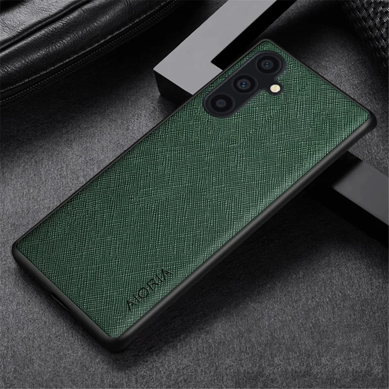 AIORIA Cross Texture Case for Samsung Galaxy S24 Shell PU Leather Coated PC+TPU Phone Cover - Green