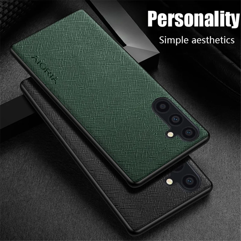 AIORIA Cross Texture Case for Samsung Galaxy S24 Shell PU Leather Coated PC+TPU Phone Cover - Green