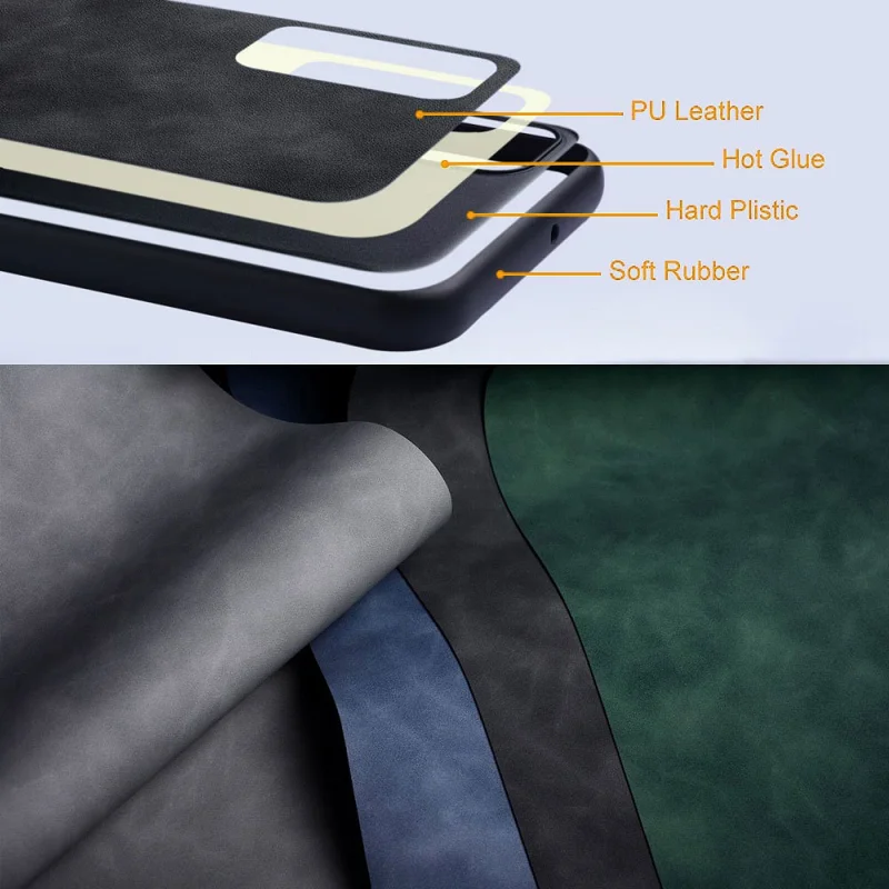 AIORIA Phone Case for Samsung Galaxy S24+ Shell Leather+PC+TPU Slim-Fit Cover - Black