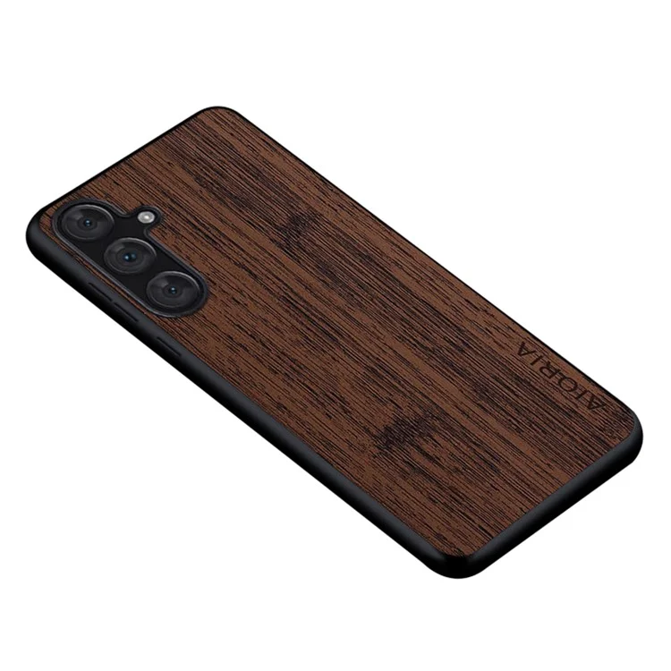 AIORIA For Samsung Galaxy S24+ Case Leather Coated PC+TPU Phone Cover Bamboo Grain Design - Coffee
