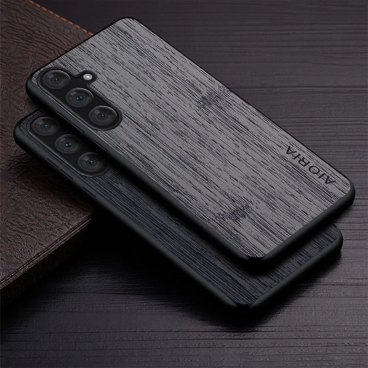 AIORIA For Samsung Galaxy S24+ Case Leather Coated PC+TPU Phone Cover Bamboo Grain Design - Coffee