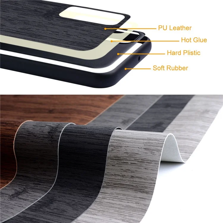 AIORIA For Samsung Galaxy S24+ Case Leather Coated PC+TPU Phone Cover Bamboo Grain Design - Coffee