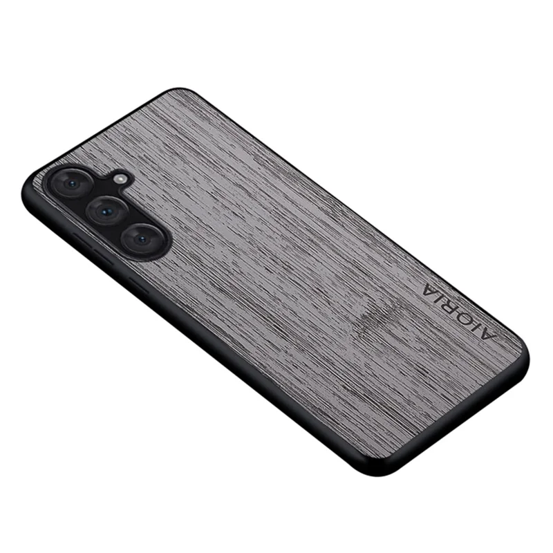 AIORIA For Samsung Galaxy S24+ Case Leather Coated PC+TPU Phone Cover Bamboo Grain Design - Light Grey