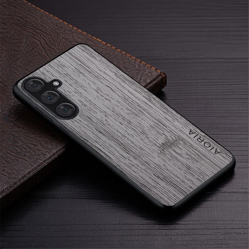 AIORIA For Samsung Galaxy S24+ Case Leather Coated PC+TPU Phone Cover Bamboo Grain Design - Light Grey